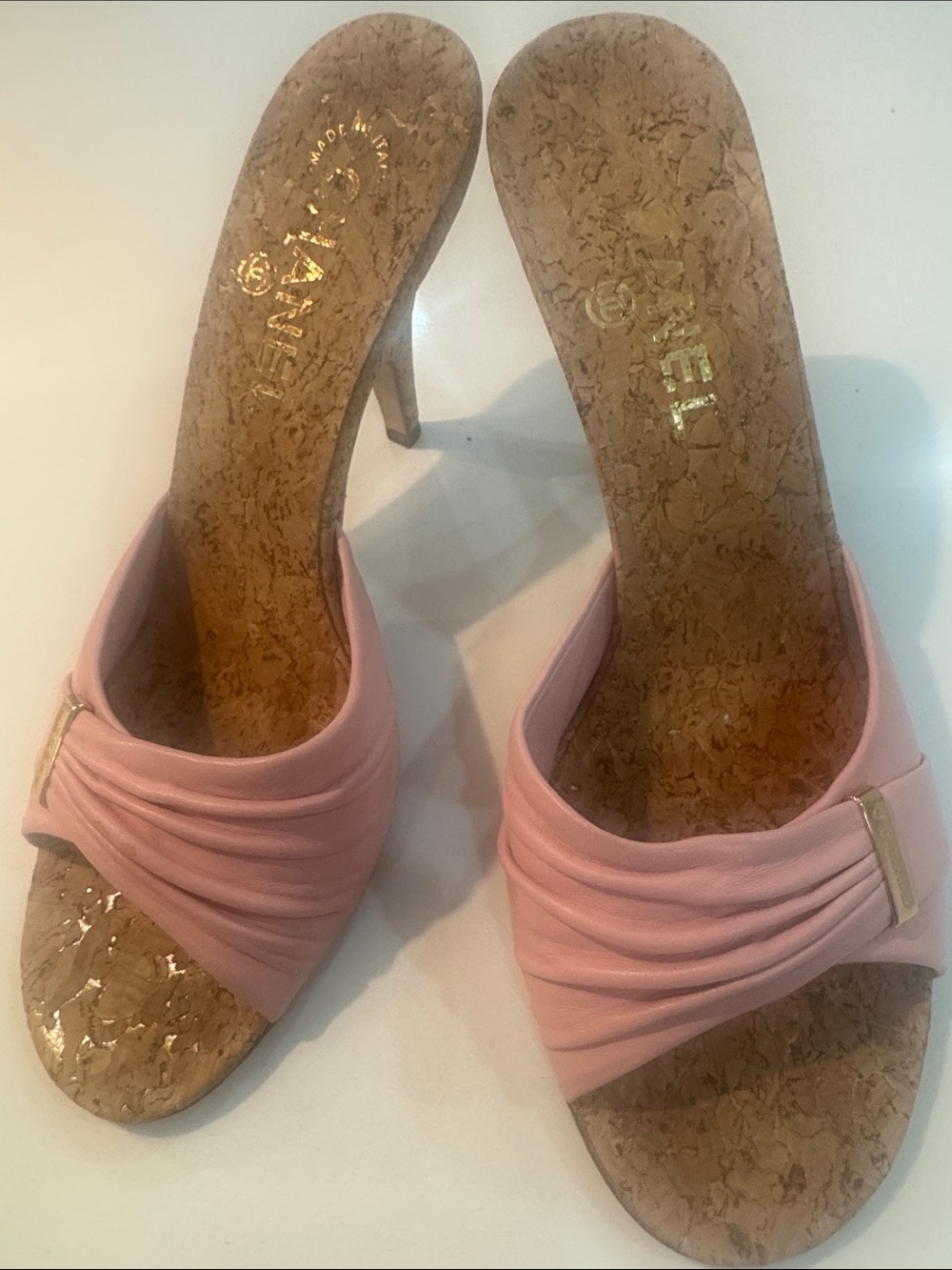CHANNEL Cork Heel Mule/Slide Sandals - Picture 6 of 9